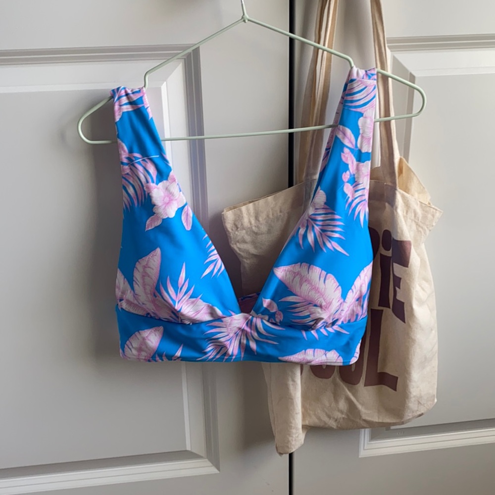 pink and blue floral bikini top